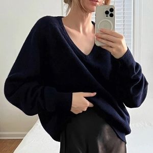 VINTAGE CHRISTIAN DIOR NAVY WOOL V-NECK SWEATER